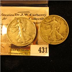 Pair of 1933 S Semi-key Date Walking Liberty Half-Dollars, Fine to VF.
