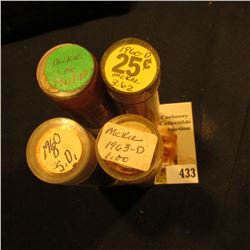 (2) 1960 D & (2) 1963 D Uncirculated Rolls of Lincoln Cents in plastic tubes.