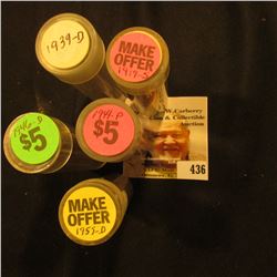 1919S, 39D, 41P, 46D, & 59D Solid Date Circulated Rolls of U.S. Lincoln Cents.