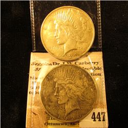 1923 P & 26 D U.S. Peace Silver Dollars, F-VF.