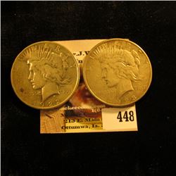 1922 P & 23 S U.S. Peace Silver Dollars, F-VF.