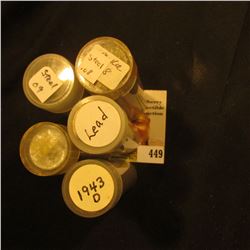 (5) Rolls of 1943 World War II Steel Cents in  plastic tubes. Circulated.