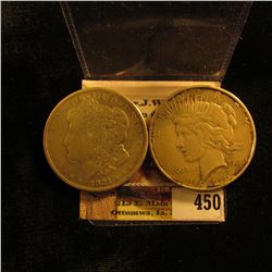 1921 S Morgan Silver Dollar, Fine; & 1926 D U.S. Peace Silver Dollar, VF.