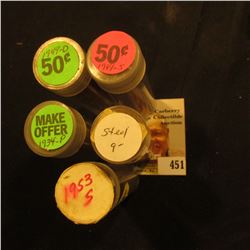 (5) Solid Date Rolls of Lincoln Cents including: 1934, 41S, 43, 49D, & 53S