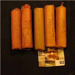(5) Solid Date Rolls of Lincoln Cents including: 1913P, 30P, 51S, 52S, & 53S. All stored in paper wr