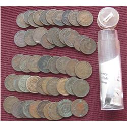 (50) Old U.S. Indian Head Cents dating back to and including an 1863. Mixed dates in a plastic tube.