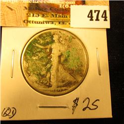 1919 P Walking Liberty Half Dollar, some green verdigris toniing on this scarce date half-dollar.