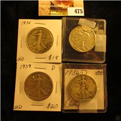 1936 P, 36 D, 39 D, & 44 D Walking Liberty Half Dollars grading up to EF.