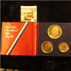 1976 S U.S. Silver Three-Piece Proof Set in Red, White, and blue holder.