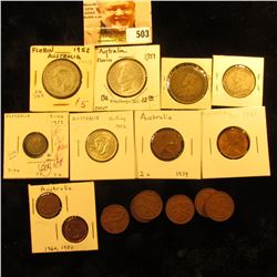 Australia Coinage: 1952 Silver Three Pence KM44 VF; 1936 KM26  VF & 1952 KM39 VF Silver Shillings; 1