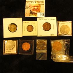 1992 Falkland Islands penny KM2 EF; 1998 Falkland Islands penny KM2a UNC; 1968 Finland penni KM44 UN