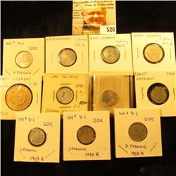 1948A Germany DDR pfennig KM5 VF-EF; 1968A Unc & EF, 75A EF & Unc Germany DDR pfennig KM8.1; 1952A V