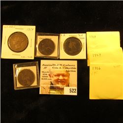 1854 Great Britain halfpenny KM726 VG with edge knocks; 1876H Great Britain halfpenny KM754 G;1899 F