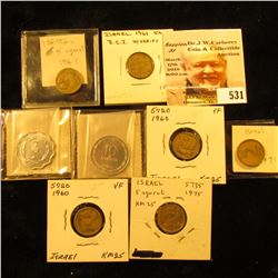 1952 Israel 10 pruta KM17 UNC;1957 Israel 10 prutot KM20 UNC;1960 Israel 5 agorot KM25 VF; 1961 Isra