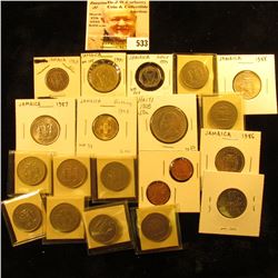 1908 Haiti 50 centimes KM56 VF;533 1952 Jamaica farthing KM33 UNC spots;533 1969 Jamaica 5 cents KM4