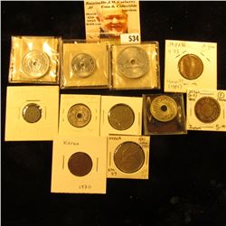 1923 Japan sen Y42 VF;1945 Japan sen Y62 F-VF; 1871 Japan 20 sen Y3 F year 4 cleaned;1952 Japan 10 y