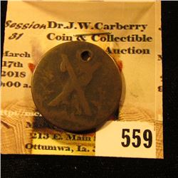 1791 holed Scotland Token depicting St. Andrew with cross. Lathian, Edinburgh. Reverse depicts Edinb