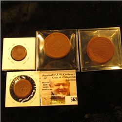 (4) Different 1921-23 Notgeld Germany Red Porcelain Tokens. From Quarter- Dollar to Dollar size. All