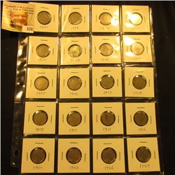 20-Pocket plastic page with (16) Liberty & (4) Buffalo Nickels. All with good readable dates.