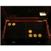 Image 2 : Cherry Wood glass topped case with brass handles containing (23) Quarters; (8) Presidential Dollars,
