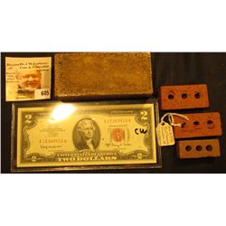 Red Clay Brick labeled on side "Hytex Brick", 4" x 1 7/8" x 1 1/8"; (3) different miniature bricks e