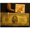 Image 1 : Clay Indian Trade Pipe, no fluting; & Series 1934 $5 Federal Reserve Note "H" St. Louis, Missouri, p