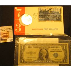 1973 Bicentennial First Day Cover with Brass Medal and Postage Stamps; & Series 1935 G U.S. One Doll