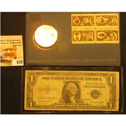 1972 Bicentennial First Day Cover with Brass Medal and Postage Stamps; & Series 1935 H U.S. One Doll