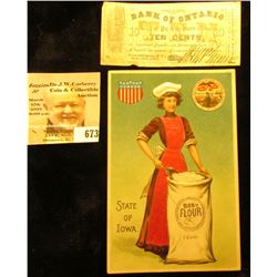 "State of Iowa Best Flour" Advertising Postcard; & a Nov. 15th, 1862 Civil War Era Banknote drawn th