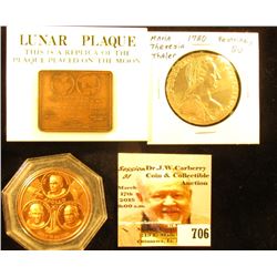 Apollo 11 Bronze Medal & Miniature Replica lunar Plaque along with a 1780 Restrike Silver Maria Ther