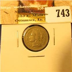 1868 U.S. Three Cent Nickel, Fine-VF.