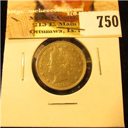 1883 No Cents U.S. Liberty "V" Nickel, EF-AU.