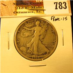 1916 P U.S. Walking Liberty Half Dollar, Fine.