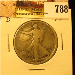 1917 Obverse D U.S. Walking Liberty Half Dollar, VG.