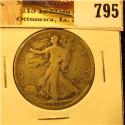 1918 P U.S. Walking Liberty Half Dollar, VG.