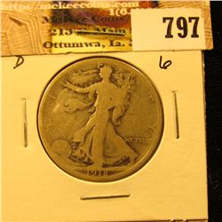 1918 D U.S. Walking Liberty Half Dollar, G+.