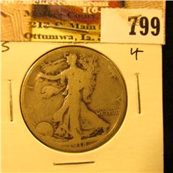 1918 S U.S. Walking Liberty Half Dollar, Good.