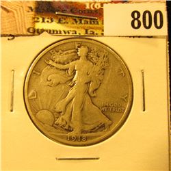1918 S U.S. Walking Liberty Half Dollar, Fine.