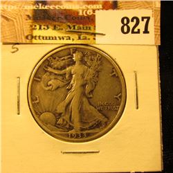 1933 S U.S. Walking Liberty Half Dollar, F-VF.