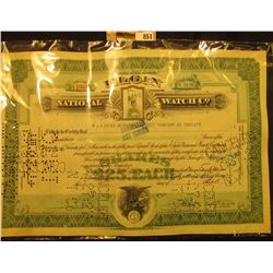 1927 Hole cancelled Stock Certificate for 50 Shares "Elgin National Watch Co."