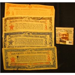 (4) Different Poll Parrot pieces of Shoe Money from the Depression era. Includes Marion, Kansas & No