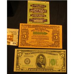 Scarce Crisp Uncirculated pair 5 & 1 "Wrigley's United Profit-Sharing Coupon…Wrigley's Spearmint Per