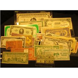 (27) Different pieces of funny money, Food Stamp Coupons, & etc. Includes a Commemorative Silver Nug