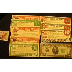 (8) Different 1954 era "Kellogg's Dividend Certificate(s)"; & Series 1934B "H" Federal Reserve Bank 