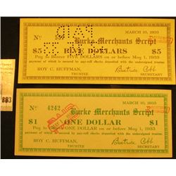 March 10, 1933 Burke, N.C. Depression Scrip, MS #:  NC51-1.A & NC51-5. Burke County,  Issuer:  Burke