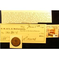 1876 Check from C.H. & L.J. McCormick with original signature & 1831-1931 Centennial of The Reaper C