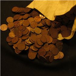 Over 3,170 San Francisco date United States Wheat Cents in a cloth money bag.