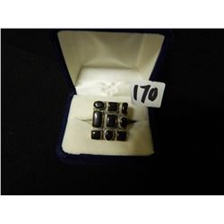 LADIES STERLING SILVER SQUARE 9 BLACK STONES RING SIZE 7.5