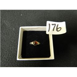 LADIES STERLING SILVER BROWN STONE RING SIZE 4.5
