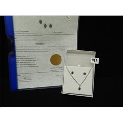 EMERALD ZIRCONIAN CUT STUD EARRING AND NECKLACE/C.O.A/STERLING SLIVER